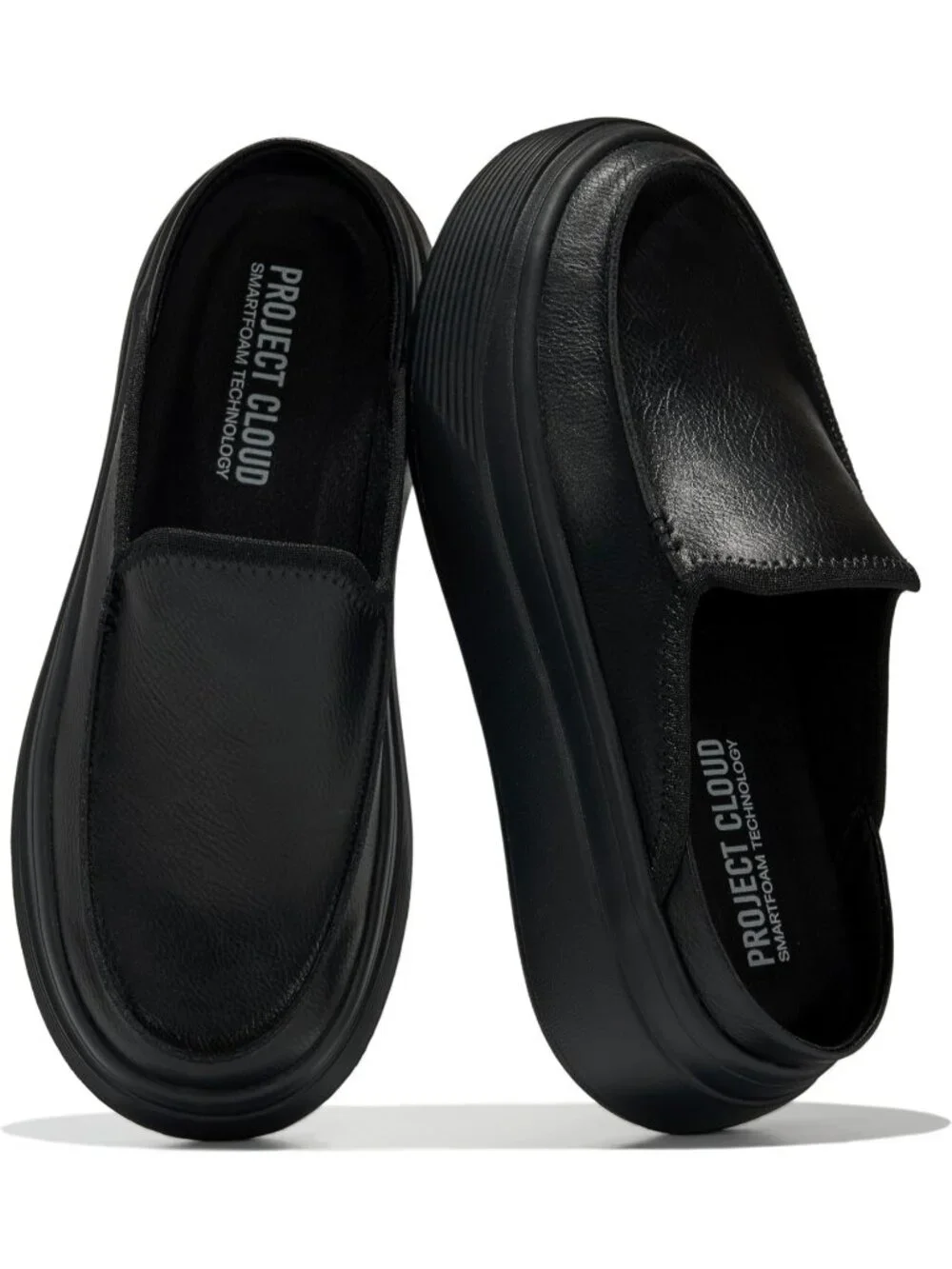 Women's Black Leather Rubber Sole Clogs & Mules Stylish Non-Slip Loafers Shoes
